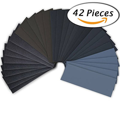42 Pcs Wet Dry Sandpaper 120 to 3000 Grit Assortment 9 3.6 Inches Abrasive Paper Sheets for Automotive Sanding Wood Furniture Finishing