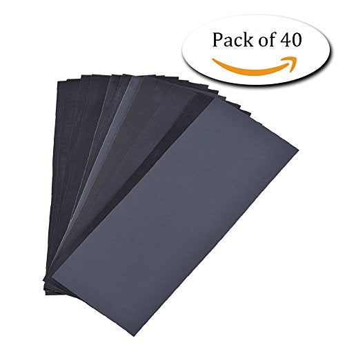 40 Sheets 400 to 5000 Grit Sandpaper Assortment, Dry/ Wet, 9 x 3.6 Inch, for Automotive Sanding, Wood Furniture Finishing (Pack of 40)